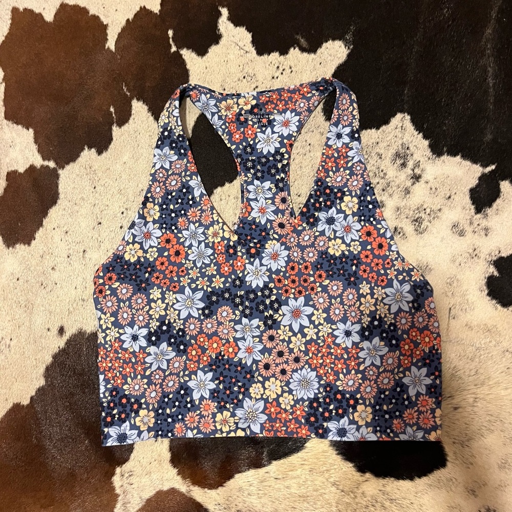 Aerie OFFLINE Blue Floral Longline Recharge Longline Sports Bra
